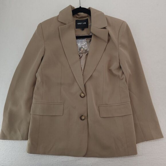 Grey Lab Women’s M Blazer Tan Minimalist Tailored Jacket Office Regency Chic - Picture 11 of 12